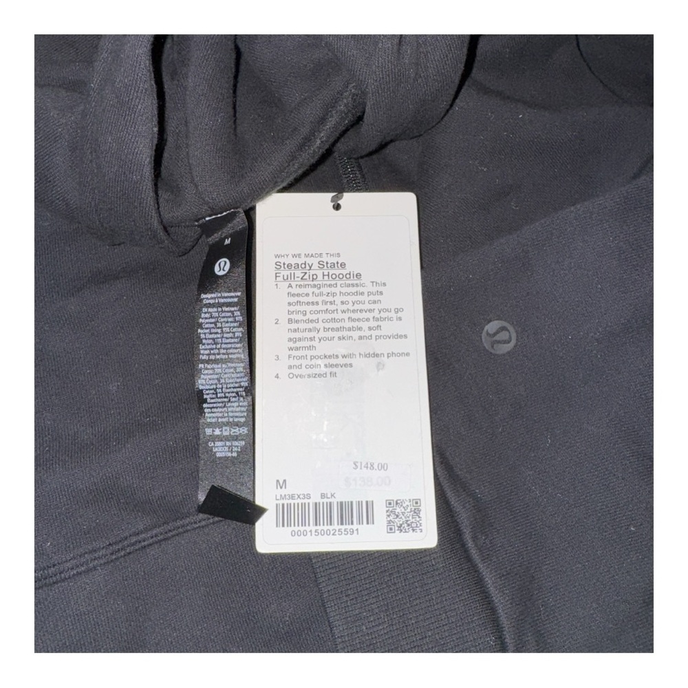 Lululemon Steady State Hoodie Black Men’s Full-Zip Fleece M XL NWT - Picture 7 of 12